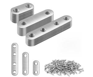 30 Pièces Équerres Plates Fixation Inox, 76mm/55mm/36mm Équerre Plate Métal Inox Connecteur avec 76 Vis, Pattes d'Assemblage Inox, 3 Tailles Argent, pour Fixer Meubles Bois Tables Chaises Lits