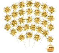 30 Pièces Feu D'artifice Cocktail Bâtons, Feux D'artifice Pour Cocktails, Firework Cupcake Toppers, Décoration Gâteau, Pour Boissons Saint-Valentin Mariage Anniversaire Bar Fête (Or)