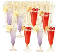 30 Pièces Flûtes À Champagne,Coupe Champagne,Gobelet À Champagne Doré Brillant De 150ml, Réutilisable,Verre À Cocktail,Champagne，Convient Pour Les Anniversaires、Mariage、Jardin Faire La Fête (or)