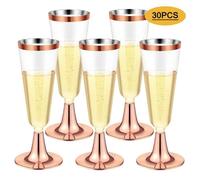 30 Pièces Flûtes à Champagne en Plastique, 150ml Verres à Champagne en Gobelets à Vin Réutilisables à Tige,Or rose
