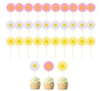 30 Pièces Inserts De Marguerite, Décoration De Gâteau De Marguerite, Décoration De Fleurs Pour Anniversaire D'Enfant, Décoration De Gâteau De Fleurs, Décoration De Fleurs De Marguerite