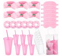 30 Pièces kit Soirée Pyjama Fille Cadeau 6 Chouchous Mignons Pour Femmes 6 Spa Masques de Sommeil En Peluche Rose 6 Gobelets à Paillettes RéUtilisables 6 Bandeaux de Maquillage 6trousses de Maquillage