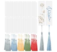 30 Pièces Marque-Pages Vierges en Acrylique Transparent avec Glands Tassels Colorés, 12 X 3.2 cm Marque-Pages Rectangulaire en Acrylique pour Projets de Bricolage, L'artisanat, Projets de Bricolage