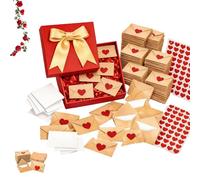 30 pièces mini notes d'amours avec enveloppes, Boîte à Notes d'amour DIY, carte de saint-valentin autocollants cœur rouge, Mini cartes vierges et for femme mari(60pcs)