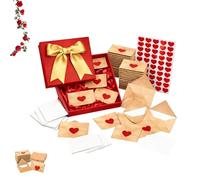 30 pièces mini notes d'amours avec enveloppes, Boîte à Notes d'amour DIY, carte de saint-valentin autocollants cœur rouge, Mini cartes vierges et for femme mari(30pcs)