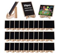 30 Pièces Mini Tableaux Noirs Sur Chevalets en Bois, 9,8×7,5cm Mini Ardoise Bois avec Support, éTiquette avec Support Buffet, Petits Tableau pour Tarif pour Ristoranti, Bar, Panetterie, Scuole