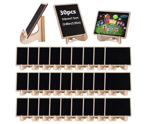30 Pièces Mini Tableaux Noirs Sur Chevalets en Bois, 9,8×7,5cm | Mini Ardoise Bois avec Support, éTiquette avec Support Buffet pour Tarif pour Ristoranti, Bar, Panetterie, Scuole