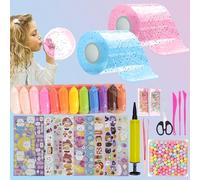 30 Pièces Nano Tape Kit,Nano Tape Bubble Kit pour 2 Ruban (5cm x 3m) + 28 Paquets De Matériel De Luxe,avec ttes Sequins Autocollants,Cadeau Anniversaire pour Enfants Filles Garçons (Rose + Bleu)