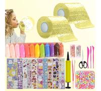 30 Pièces Nano Tape Kit,Nano Tape Bubble Kit pour 2 Ruban (5cm x 3m) + 28 Paquets De Matériel De Luxe,Avec ttes Sequins Autocollants,Cadeau Anniversaire pour Enfants Filles Garçons (Jaune)