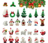30 Pièces Ornements Miniatures de Noël, Résine Figurines, Mini Père Noël Bonhomme de Neige Renne Jingle Bell pour Bricolage Fée Jardin Décoration de Maison de Poupée