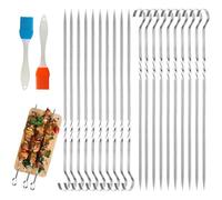 30 Pièces Pique Brochette Inox, 29cm Brochettes pour Barbecue Avec 2 Brosse à Gril, Pic a Brochette en Métal, Brochettes Inox pour Barbecue, Brochette Réutilisables pour Viande légumes