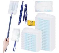 30 Pièces Plumeau Poussiere Recharge Kit avec 1 Poignée et 1 Telescopique, Recharges Plumeau Duster, Plumeau Aimant à Poussière pour Nettoyer la Poussière, la Saleté, Les Poils, Plumeau Poussiere
