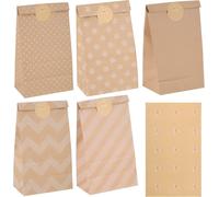 30 Pièces Pochette Cadeau, 13 * 24 * 8cm Sac Cadeau Avec 30 Autocollants Sachet Anniversaire Enfant En Kraft Pour Anniversaire, Mariage, Fête (5 Styles)
