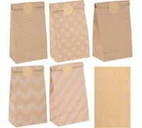 30 Pièces Pochette Cadeau, 13 * 24 * 8cm Sac Cadeau Avec 30 Autocollants Sachet Anniversaire Enfant En Kraft Pour Anniversaire, Mariage, Fête (5 Styles)