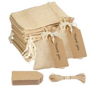 30 Pièces Pochon Tissu de Jute avec Cordon 10 x14cm,Sachets Jute Sac Cadeau avec 30 Pcs étiquettes et 10m de Ficelle,Petit Sachet Tissu,Pochette Cadeau Tissu Sachet Lin pour Bijoux,Mariages,Noël
