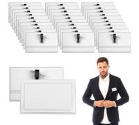 30 Pièces Porte Badge Plastique Horizontal à Pince Avec Clip et épingle, 90 X 56 mm Porte Badge Horizontal PVC Résistant À L’Eau, Porte Badge Transparentpour Entreprises, Conférences et Visiteurs