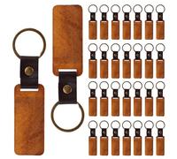 30 Pièces Porte-Clés Vierges en Bois, Inachevé Porte-clés en Bois avec Bande de Cuir Porte-Clés Personnalisé Gravure Étiquette de n Bois pour l'Artisanat de Bricolage Cadeaux