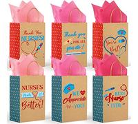 30 Pièces Sac Cadeau de Graduation d'Infirmière Sac Cadeau en Kraft avec Poignée Sac Cadeau en Papier Sac Cadeau Thank You Nurse et Panneau à Gratter pour Infirmière Collègue (Simple)
