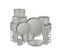 30 pièces service de table en grès pour 6 personnes gris
