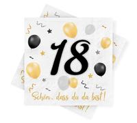 30 Pièces Serviettes Anniversaire 18 Ans, Serviettes Or Noir Decoration Anniversaire, Serviettes Cocktail en Papier 18 Avec Motif Ballon pour Fête Anniversaire Vacances Célébration, 3 Plis 33x33cm