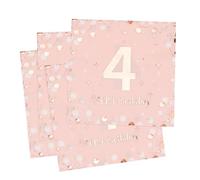30 Pièces Serviettes Anniversaire 4 Ans, Serviettes Rosa Gold Decoration Anniversaire, Serviettes Cocktail en Papier 4 happy birthday pour Fête Anniversaire Vacances Célébration, 3 Plis 33x33cm