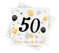 30 Pièces Serviettes Anniversaire 50 Ans, Serviettes Or Noir Decoration Anniversaire, Serviettes Cocktail en Papier 50 Avec Motif Ballon pour Fête Anniversaire Vacances Célébration, 3 Plis 33x33cm