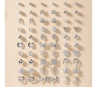 30 pièces/set Boucles d'oreilles à clou simples et mignonnes en faux perle métal, designs assortis incluant feuille, étoile, fleur, cœur, nœud papillon, convient pour les cadeaux et le port quotidien 