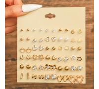 30 pièces/set Boucles d'oreilles cloutées créatives, formes géométriques, faux perle, métal, strass, designs assortis, coffret cadeau de bijoux pour femmes, convient pour le port quotidien et les vaca