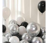 30 pièces Set de guirlande de ballons en métal argent, noir et blanc, convient pour les anniversaires, les mariages, les cérémonies d'ouverture d'école, les arches de ballons, les ballons noirs et bla
