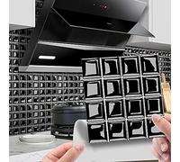30 Pièces Stickers Muraux Autocollants pour Carrelage en Céramique et Marbre, Salle de Bains et Cuisine Sticker, Hiser 3D Mosaïque Imperméables Auto-adhésifs Décoration (Le Noir,10x10cm)