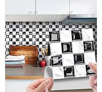 30 Pièces Stickers Muraux Autocollants pour Carrelage en Céramique et Marbre, Salle de Bains et Cuisine Sticker, Hiser 3D Mosaïque Imperméables Auto-adhésifs Décoration (Noir Blanc,15x15cm)