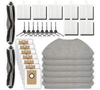 (30 pièces) T20+ Pièces de rechange compatibles avec l'aspirateur robot Airrobo T20+, 2 brosses rotatives, 8 brosses latérales, 7 sacs à poussière, 7 filtres HEPA, 6 serpillères, kit d'accessoires