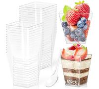 30 pièces Tasses à Dessert 160ml/5.4oz Gobelets à Dessert avec 30 Cuillères et couvercle Mini Tasses à Dessert Gobelets Verrines à Dessert Réutilisables en Plastique (160 ml - 50 pièces sans bouchon)