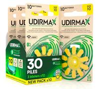 30 Piles Auditives Taille 10 Udirmax PR70 Jaune Zinc-Air Eco Pack - 3 Blisters Écologiques de 10 Piles