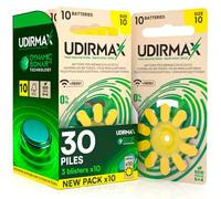 30 Piles pour Appareils Acoustiques Taille 10 Udirmax Piles PR70 Jaune Dynamic Sonar Zinc-Air Eco Pack Qualité Audio Constante - 3 Blisters Écologiques de 10 Piles