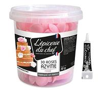 30 roses rose en papier azyme + Stylo de glaçage noir