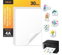 30 Sheets Inkjet Vinyl Sticker Paper Glossy Finish Self Adhesive Quick Dry Bright Colors Waterproof Sticker Paper A4 Size 297x210mm