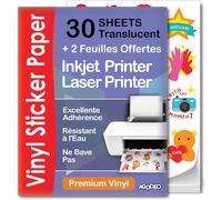 30 Sheets Premium Printable Semi-Transparent Vinyl Sticker Paper A4 Size For Laser And Inkjet Printers - Printable Waterproof Sticker Paper That
