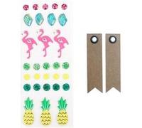 30 stickers 3D flamants rose et ananas + 20 étiquettes kraft Fanion - Graine Créative Multicolore G