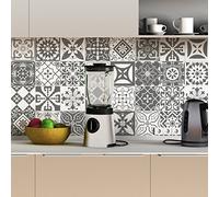 30 Stickers adhésifs carrelages | Sticker Autocollant Carreaux de ciment - Mosaïque carrelage mural salle de bain et cuisine | Carreaux de ciment adhésif mural - azulejos - 15 x 15 cm - 30 pièces