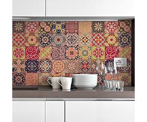30 Stickers adhésifs carrelages | Sticker Autocollant Carreaux de ciment - Mosaïque carrelage mural salle de bain et cuisine | Carreaux de ciment adhésif mural - azulejos - 20 x 20 cm - 30 pièces