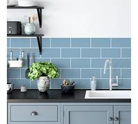 30 stickers carrelages H10 x L20 cm métro Dalle,Carrelage Adhesif Mural Salle de Bain Cuisine, Crédence adhésive - 50x120cm - Bleu poudré