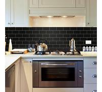 30 stickers carrelages H10 x L20 cm métro Dalle,Carrelage Adhesif Mural Salle de Bain Cuisine, Crédence adhésive - 50x120cm - Noir