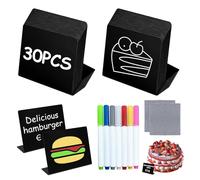 30 supports d'ardoise, supports d'étiquettes de prix avec 7 marqueurs de craie, 100x75mm petites ardoises à écrire en forme de L,accessoires pratiques pour panneaux de buffet,mariage, fête boulangerie