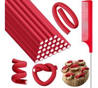 30 Tiges de Curling Flexibles Rouleaux de Cheveux Torsadés en Mousse Bigoudis de Cheveux sans Chaleur en Mousse Douce et 1 Peigne de Queue de Rat en Acier (Rouge, 7 x 0,3 Pouces)