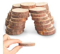 30 Tranches de Bois Naturelles, Kit de Tranches de Bois Rondes Non Finies de 5-6cm de Diamètre, Cercles en Bois de Bûche sans Trou, Parfait pour les Créations Artistiques et les Ornements de Noël