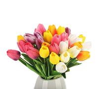 30 Tulipes Artificielles En Latex, Tulipe Réaliste Avec Des Feuilles Vertes, Décoration De Fausses Fleurs De Couleurs Mélangées Pour Les Bouquets De Mariage De Mariée, Maison, Hôtel, Fête, Bureau