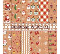 30 x 30 feuilles de papier de scrapbooking rouge double face - 12 motifs - 24 feuilles de papier de découpage - Avec Père Noël, sapin de Noël, bonhomme de neige, bricolage - Papier décoratif pour