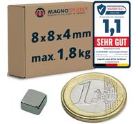 30 x Aimant rectangulaire Bloc magnétique 8 x 8 x 4 mm Néodyme (NdFeB) Nickelé - Force 1,8 kg - Parallélépipède magnétique - 30 pièces - Aimants super puissants pour l'industrie et la maison