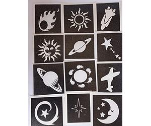 30 x pochoirs espace pour glitter tatouages aérographe / / de nombreuses utilisations! Planète Saturn OVNI lune étoiles